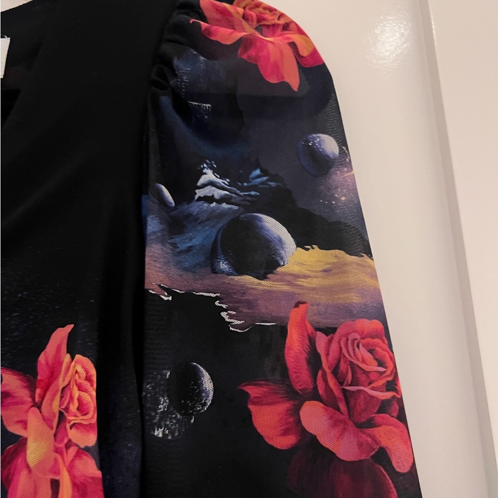 Ganni Printed Mesh Gathered Mini Dress Size 36 - Picture 3 of 4